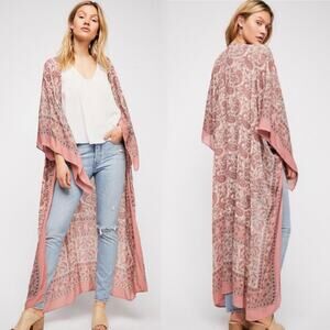 Free People Eternal Flame Kimono Duster Pink Paisley Boho Maxi Long Robe